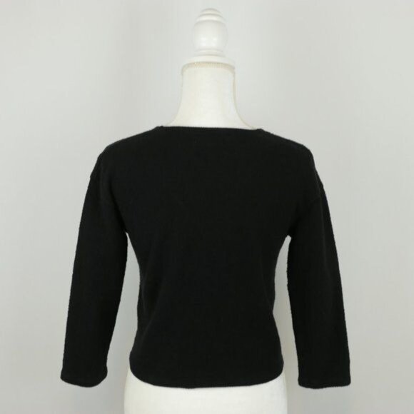 Madewell Women's XS Black Textured V-Neck 3/4 Sleeve Tie Hem Blouse - Picture 5 of 10